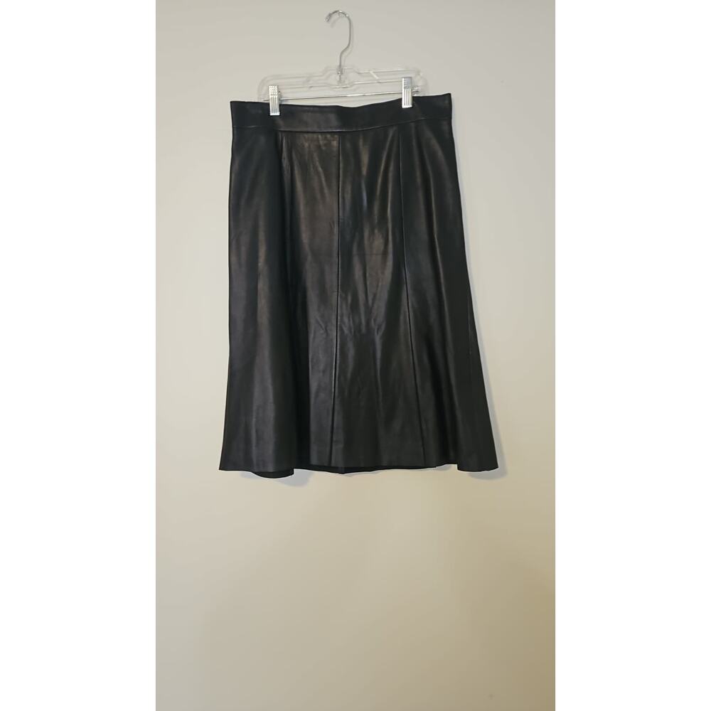 Nordstrom Signature Black Genuine Leather A-Line Knee-Length Skirt Size 12 - Picture 2 of 6